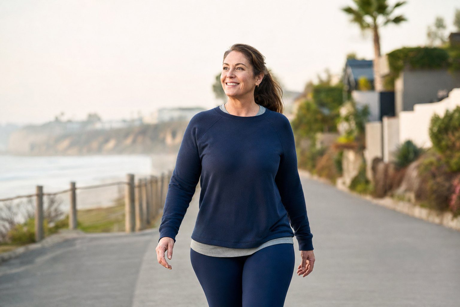 A member walking a coastal path at sunrise